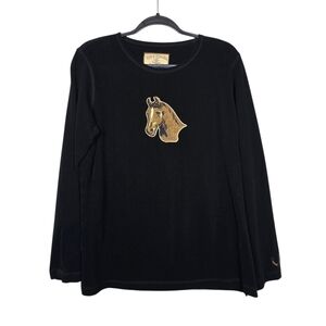 Bit & Bridle Velvet Black Long Sleeve Shirt with Horse Embroidery